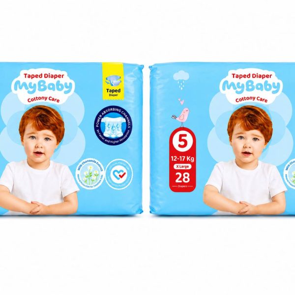 پوشک مای بیبی چسبی سایز 5 کانال دار(28 عددی) My baby بسته 2 عددی