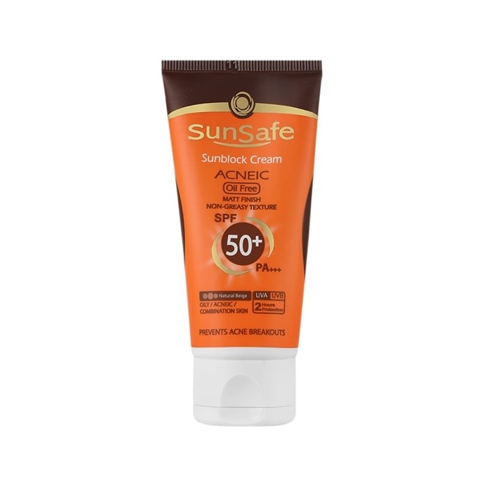 sunsafe-natural-beige-oil-free-sunblock-cream-spf50-50ml-1-min.jpg کرم ضد آفتاب فاقد چربی SPF 50 سان سیف رنگ بژ طبیعی مناسب پوست چرب(50 میل) - تصویر 1