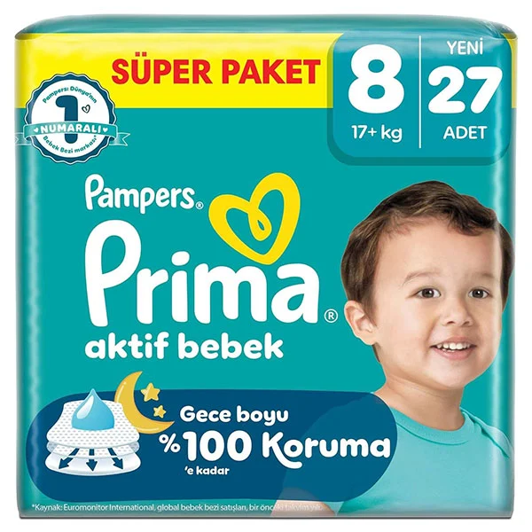 پوشک بچه سایز 8 پریما (prima) بسته 27 عددی